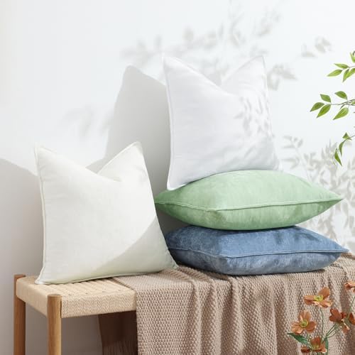 decorUhome Chenille Blue Grey Velvet Throw Pillow Covers 16x16 Set of 2 - Image 4