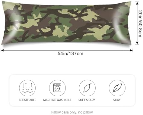 Silk Satin Body Pillow Cover for Hair and Skin, Army Green Long Pillow Case - Image 2