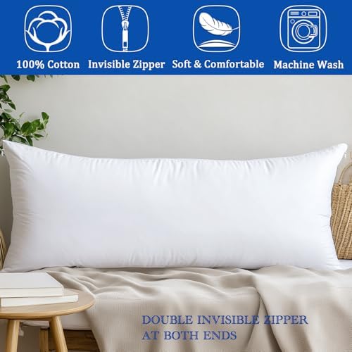 Body Pillow Cover, Precoco 100% Cotton Body Pillow Pillowcase-Premium White - Image 6