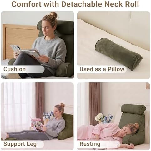 Reading Pillow for Bed with Detachable Neck Roll and Shredded Memory Foam - Image 7