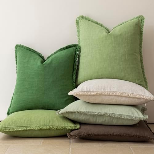 Foindtower Decorative Linen Fringe Throw Pillow Covers 26×26 Forest Green - Image 6