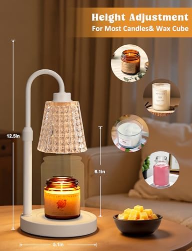 Innqoo White Crystal Candle Warmer Lamp with Timer, Dimmable Candle Warmer for Jar Candles, Height Adjustable Wax Melts Warmer, Birthday Gifts for Women Mom, House Warming Gifts New Home Decor - Image 3