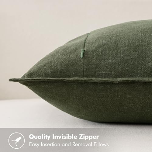 MIULEE Neutral Green/Brown Boho Linen Pillow Covers 18x18 Inch Pack of 4 - Image 4