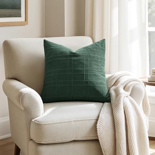 MIULEE Linen Plaid Pillow Covers Christmas Decorative Euro 24x24 Dark Green - Image 6