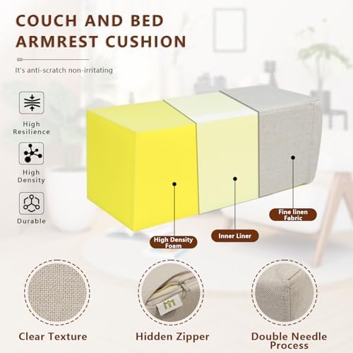 2 Pack Couch Arm Rest Pillow, High Density Foam Armrest Cushion, Removable & - Image 3
