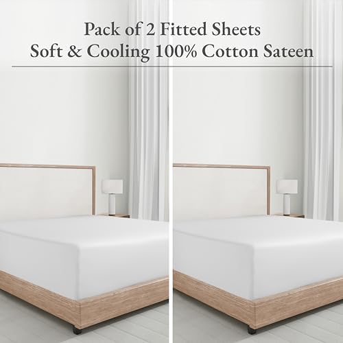 Pack of 2 Soft Natural 100% Cotton Sateen Twin XL Fitted Sheet - Image 4