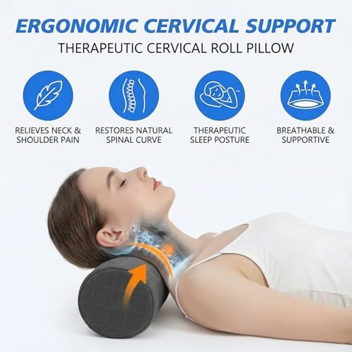 3.1" Small Neck Roll Memory Foam Pillow Cylinder, Detachable Cover - Image 2