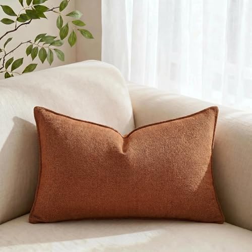 Fancy Homi Set of 2 Rust 14x24 Inch Soft Chenille Decorative Throw Pillow Covers - Image 7