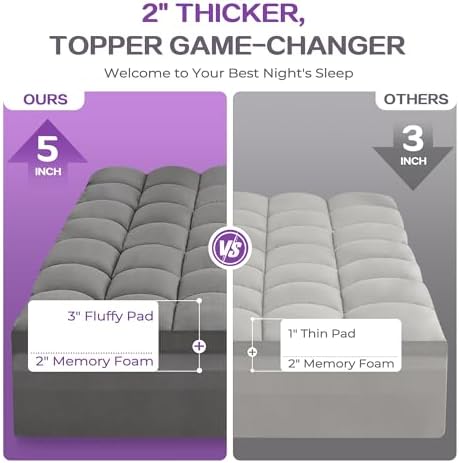 SINWEEK Dual Layer 5 Inch Memory Foam Mattress Topper Queen Size, 2 Inch Gel - Image 2