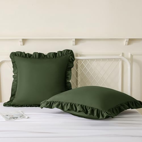 KKJIAF 2 Pack Ruffle Pillow Cases 26x26 Inches, Olive Green - Image 4