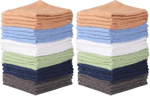 Towel and Linen Mart 100% Cotton - 48 Pack Wash Cloth Set - Flannel Face Cloths, Highly Absorbent and Soft Feel Fingertip Towels (Multi, Pack of 24) by T+%26+L+Towel+and+Linen+Mart