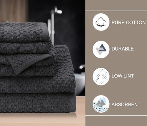 COTTON CRAFT Euro Spa Waffle Weave 6 Piece Towel Set - 100% Cotton - Charcoal - Image 3