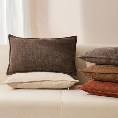Allorry Throw Pillow Covers 12x20 Brown Chenille Solid Home DecorSY014B12 - Image 4