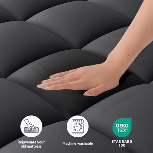 ELEMUSE Queen Black Mattress Topper, Thick Pillow Top Mattress Pad Cover - Image 3