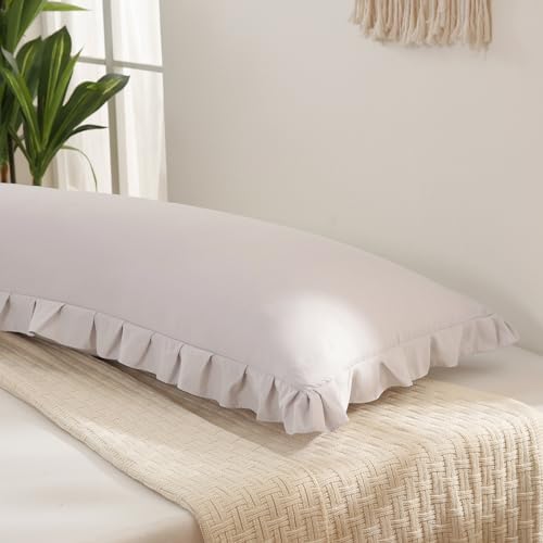 Beige Gray Body Pillow Cover 20x54inches Long Pillowcase Ruffled Pillowcases - Image 5