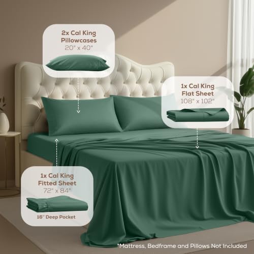 Cal King Sheets Set, 4 Pieces 16" Deep Pocket Bed Sheets, Emerald Green - Image 2