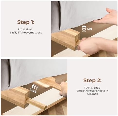 DR.OXXIER 2-Piece Acacia Wood Mattress Lifter and Bed Maker Set - Image 2