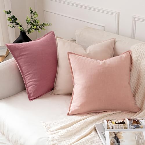 MIULEE Decorative Linen Pillow Covers 18x18 Inch Light Pink - Image 4