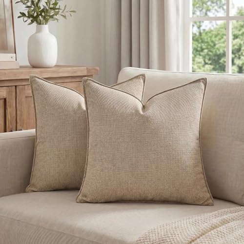 Fancy Homi Set of 2 Taupe 20x20 Inch Soft Chenille Decorative Throw Pillow - Image 5