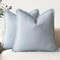 Foindtower Decorative Linen Fringe Throw Pillow Covers 18×18 Inch, Sky Blue by Foindtower