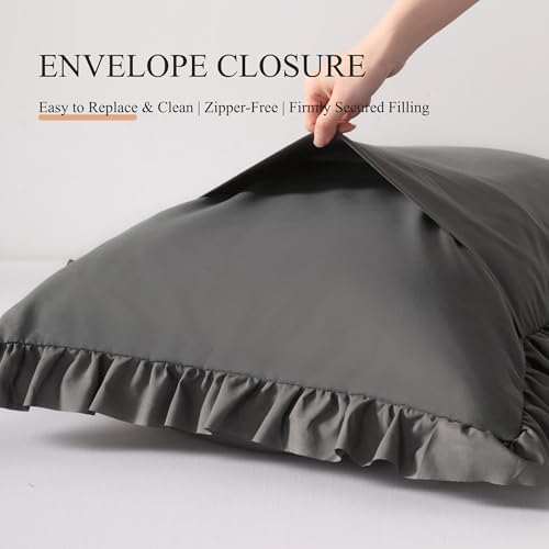 Ruffled King Pillow Shams, 2 Pack, 20x36 Inches, Dark Grey - Image 6