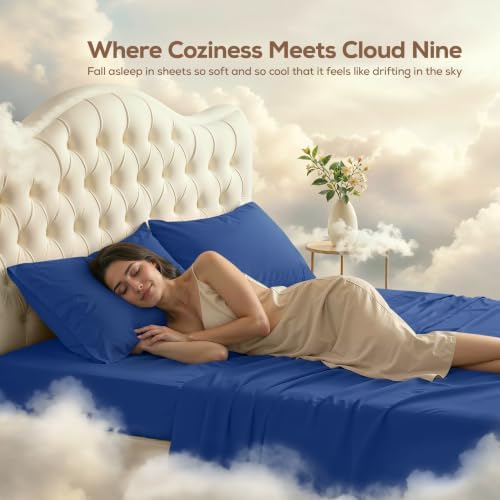 Queen Sheets Set, 4 Pieces 16" Deep Pocket Hotel Luxury Sheets, Royal Blue - Image 4
