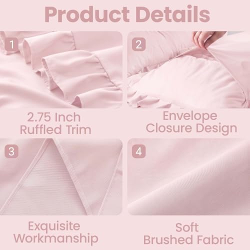 Set of 2 Brushed Microfiber Ruffle Pillow Cases Queen Size Pink - Image 3