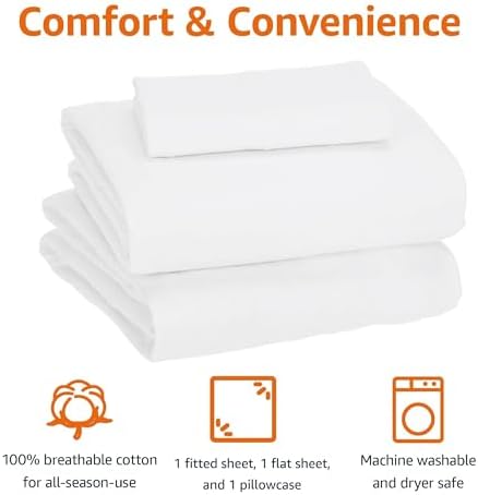 Amazon Basics 3 Piece Bed Sheets Set, 100% Cotton Jersey, Includes Super Soft - Image 3