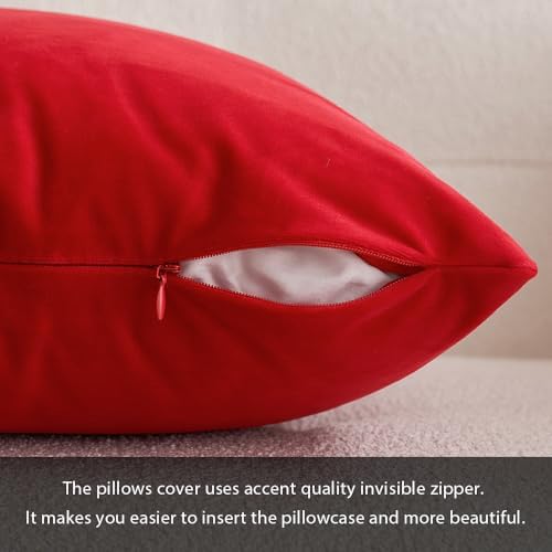 MIULEE 12x20 Inch Lumbar Velvet Throw Pillow Covers Bright Red - Image 3