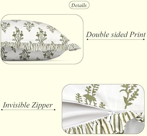 Ridhi Natural Spring Block Print Ruffle Pillow Covers 18x18 Inch Set of 2 - Image 2