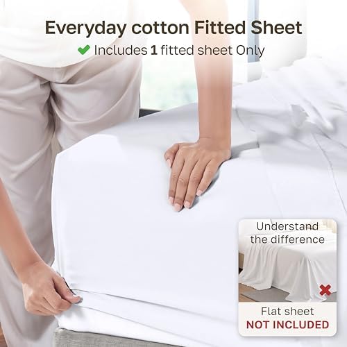 Soft Natural 100% Cotton Sateen Fitted Sheet Queen, Bright White - Image 2