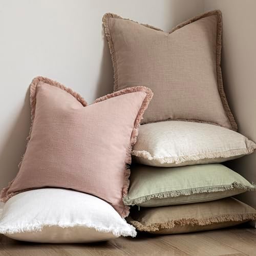 Foindtower Decorative Linen Fringe Throw Pillow Covers 18×18 Light Green - Image 6