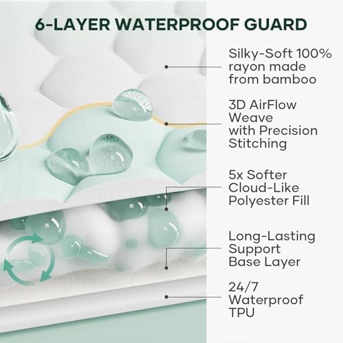 OhGeni 100% Waterproof Mattress Protector, Bamboo Viscose Top Layer Pad - Image 2
