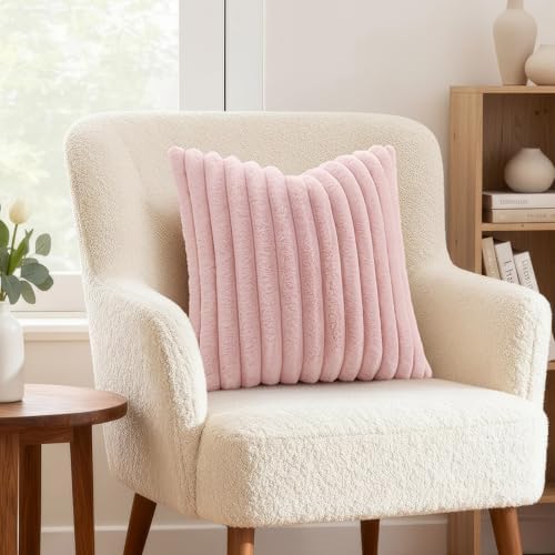 decorUhome Fall Faux Fur Throw Pillow Covers 22x22 Set of 2 Pink - Image 4