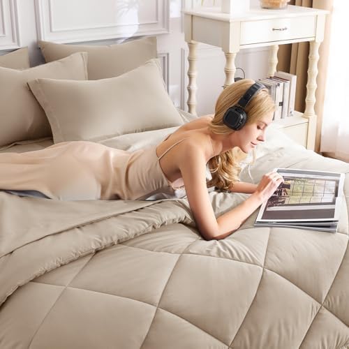 CozyLux Full Comforter Set 82"x86" Wheat - Image 4