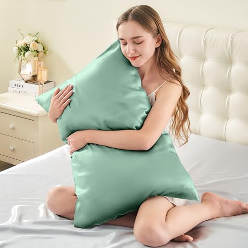 INFIIXSO Silk Pillow Cases 2 Pack, Standard Size, Hidden Zipper, Mint Green - Image 3