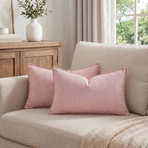 Fancy Homi Set of 2 Pink 16x24 Inch Soft Chenille Decorative Throw Pillow Covers - Image 5