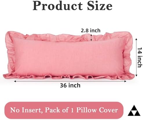 JoraLion Ruffled Lumbar Pillow Cover 14x36 Solid Pink - Image 4
