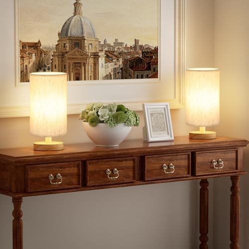 Fenmzee Small Lamps Set of 2 (Cream Shade - Wood Base, 9" Inline Control) - Image 3