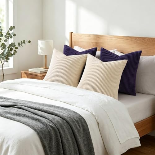 Mecatny Corduroy Decorative Throw Pillow Covers 18x18 Set of 2 Dusty Purple - Image 7