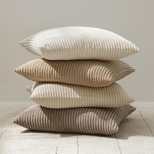 MIULEE Decorative Corduroy Throw Pillow Covers Set of 2 20x20 Cream White - Image 6