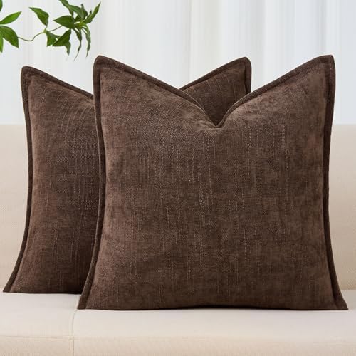 Allorry Throw Pillow Covers 26x26 Brown Chenille Solid Home DecorSY014B26 by Allorry