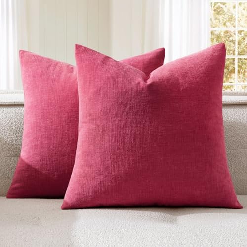 MIULEE Hot Pink Red Chenille Couch Throw Pillow Covers by MIULEE