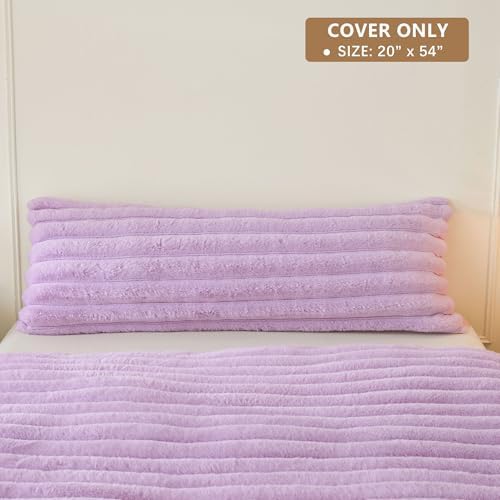 MEGO Body Pillow Cover 20x54, Fluffy Wide Ribbed Faux Rabbit Fur - Image 2