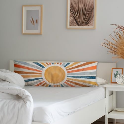 Boho Abstract Colorful Sun Body Pillow Covers 20x54, Boho Room Decor, Retro Mid - Image 3