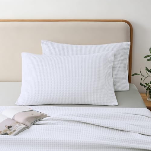 100% Cotton Waffle Pillow Shams Queen Size Set of 2 by ShunjieHome