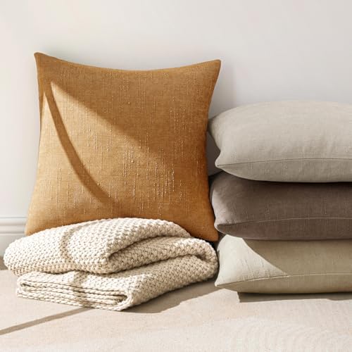 MIULEE Textured Chenille Throw Pillow Covers 18x18 Inch Golden Brown - Image 4