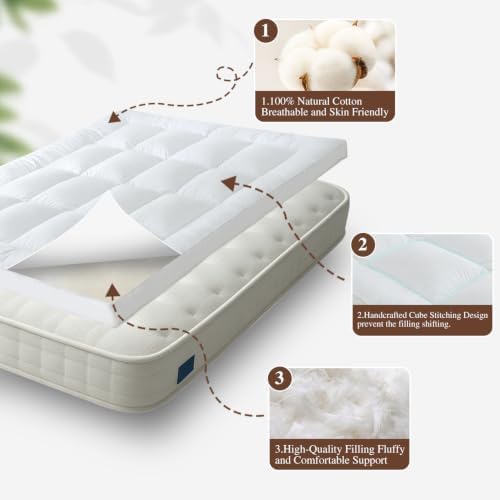 WhatsBedding 5 in Goose Feather Bed Mattress Topper, 100% Cotton Fabric - Image 5
