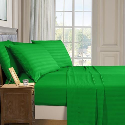 Elegant Comfort 4-Piece Damask Stripe Sheet Set, Twin XL, Emerald Gren - Image 2