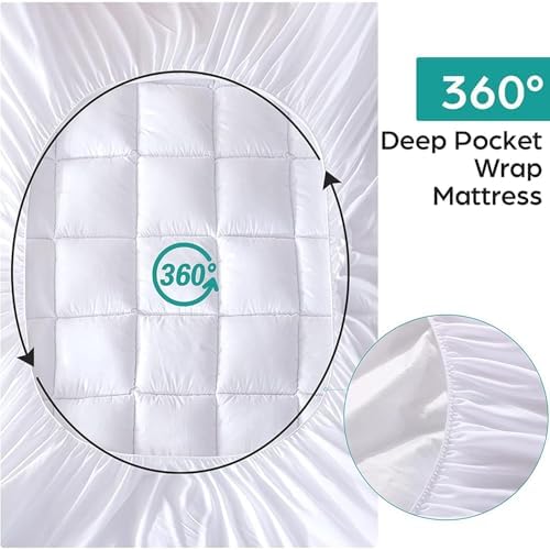 WhatsBedding Waterproof Mattress Topper Queen Size Cotton Top Down Alternative - Image 6